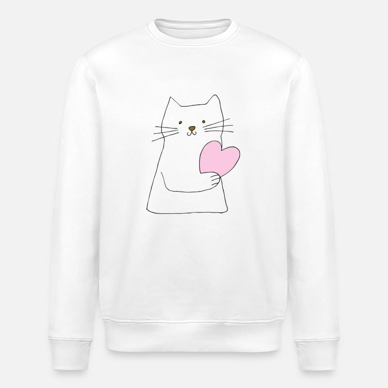Chat Blanc avec Cœur - Sweat bio ROLLER Stanley/Stella Unisexe - blanc