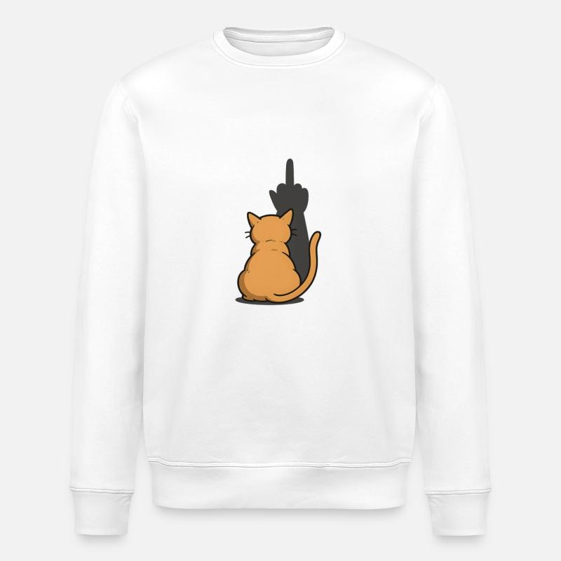 Cat Middle Finger Shadow - Stanley/Stella ROLLER Unisex Organic Sweatshirt - white