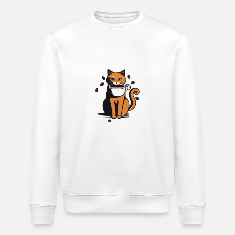Katze Kaffee - Stanley/Stella Unisex Bio-Sweatshirt ROLLER - Weiß