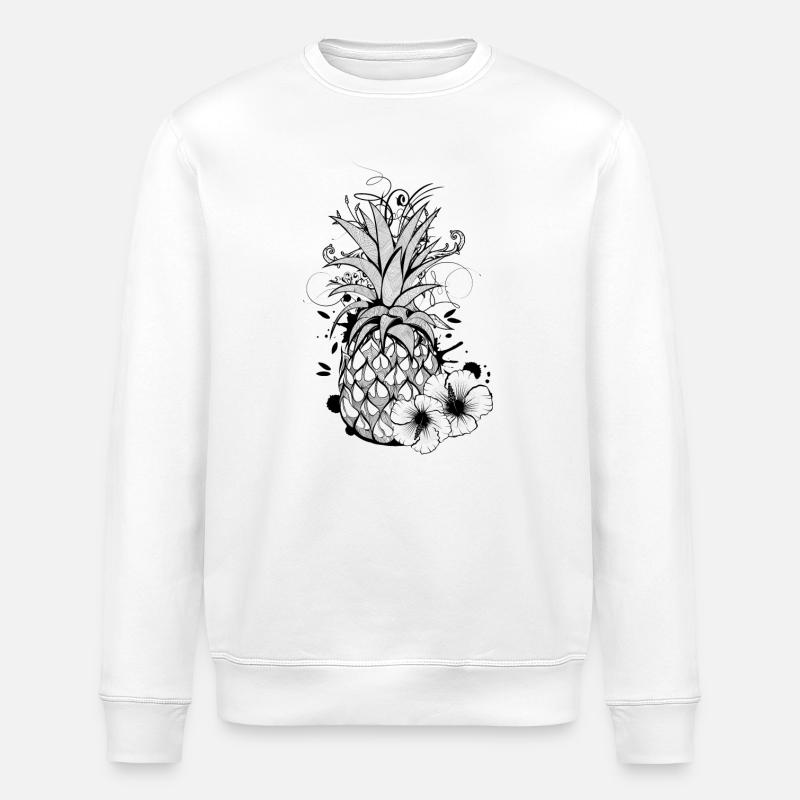 un ananas avec fleur d'hibiscus - Sweat bio ROLLER Stanley/Stella Unisexe - blanc