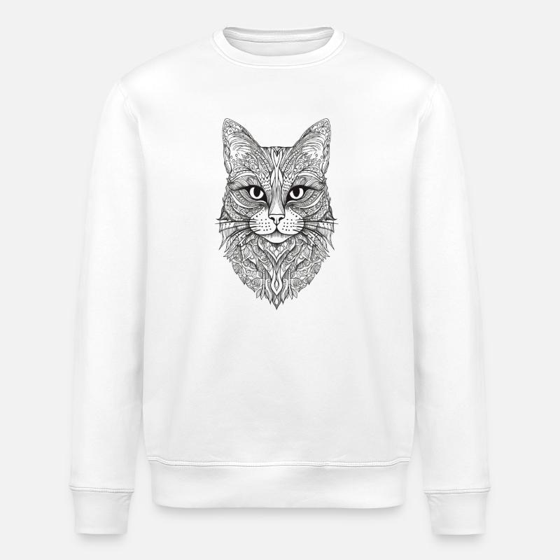 Cat Mandala Design - Stanley/Stella ROLLER Unisex Organic Sweatshirt - white