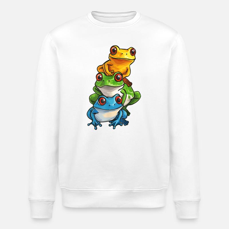 Gestapelte Frösche Cartoon-Design - Stanley/Stella Unisex Bio-Sweatshirt ROLLER - Weiß