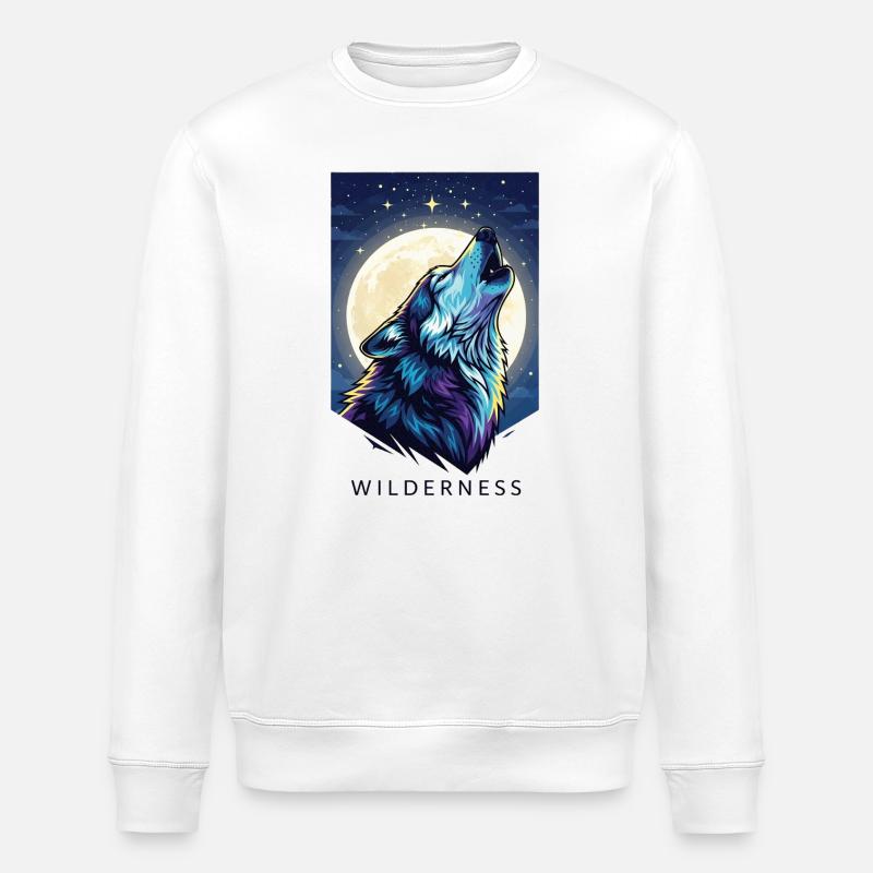 Mystischer Wolf unter Vollmond - Stanley/Stella Unisex Bio-Sweatshirt ROLLER - Weiß
