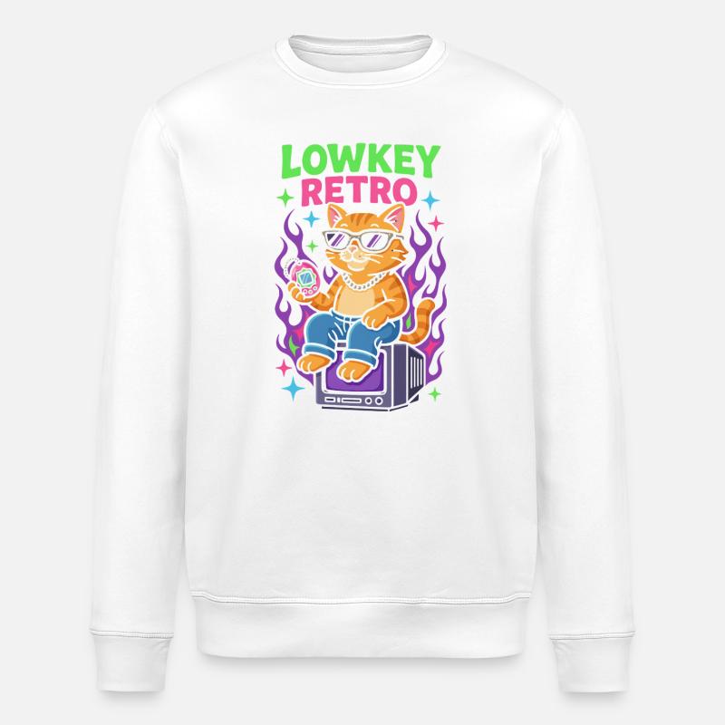Lowkey Retro Cat Vibes TV 90's - Sweat bio ROLLER Stanley/Stella Unisexe - blanc