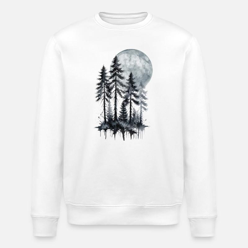 Mondschein Wald Aquarell Silhouette - Stanley/Stella Unisex Bio-Sweatshirt ROLLER - Weiß