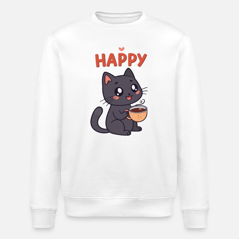 Glückliches Kaffeekätzchen - Stanley/Stella Unisex Bio-Sweatshirt ROLLER - Weiß