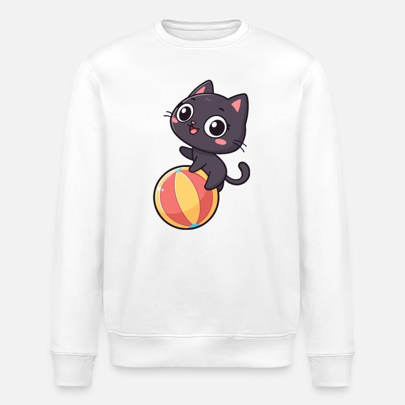 Schwarzes Kätzchen auf Strandball - Stanley/Stella Unisex Bio-Sweatshirt ROLLER - Weiß
