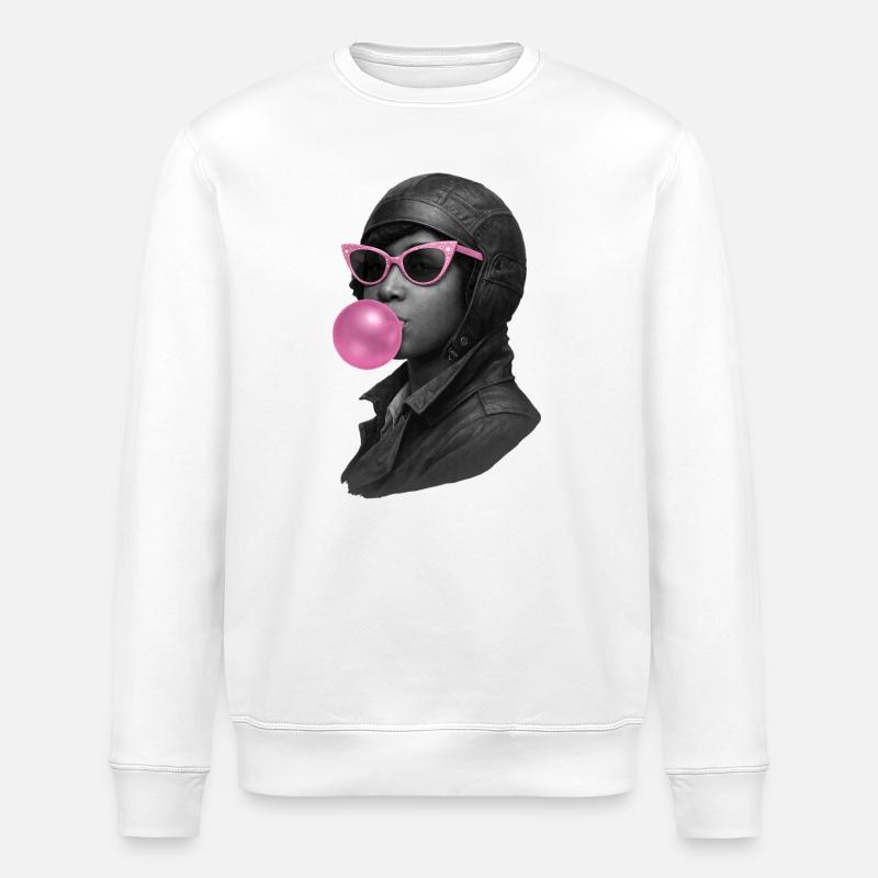 Bessie Coleman con occhiali da sole rosa e gomma da masticare - Felpa ecologica unisex ROLLER di Stanley/Stella - bianco