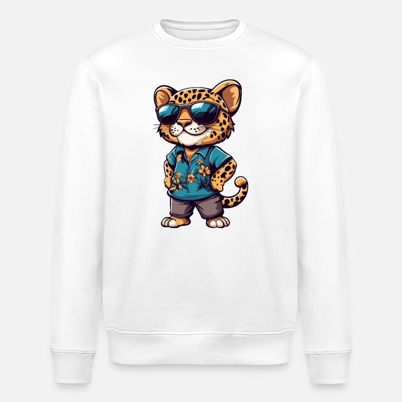 Leopard Comic Vacation - Stanley/Stella ROLLER Unisex Organic Sweatshirt - white