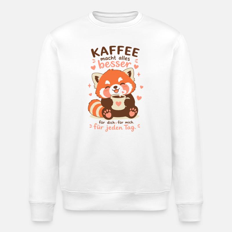 Roter Panda mit Kaffee - Stanley/Stella Unisex Bio-Sweatshirt ROLLER - Weiß