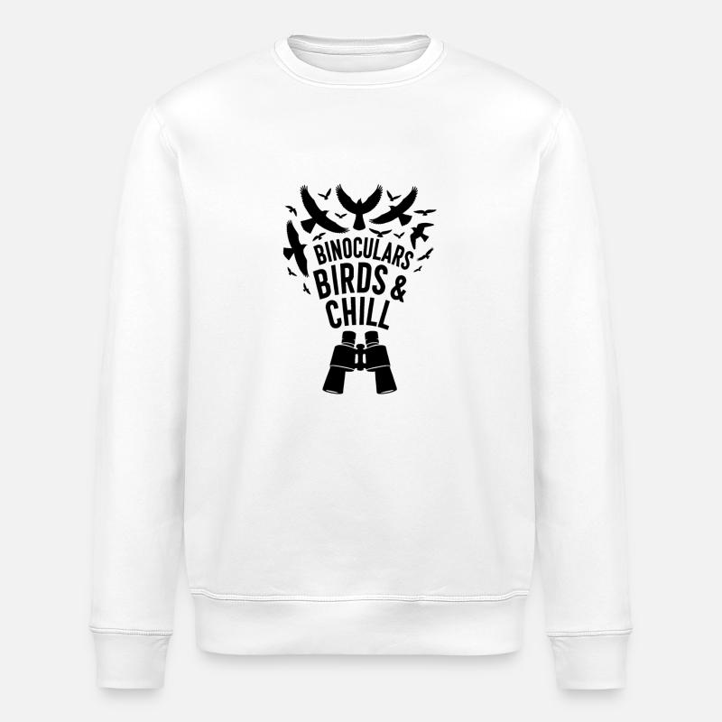 "Binoculars, Birds and Chill" slogan - Stanley/Stella ROLLER Unisex Organic Sweatshirt - white