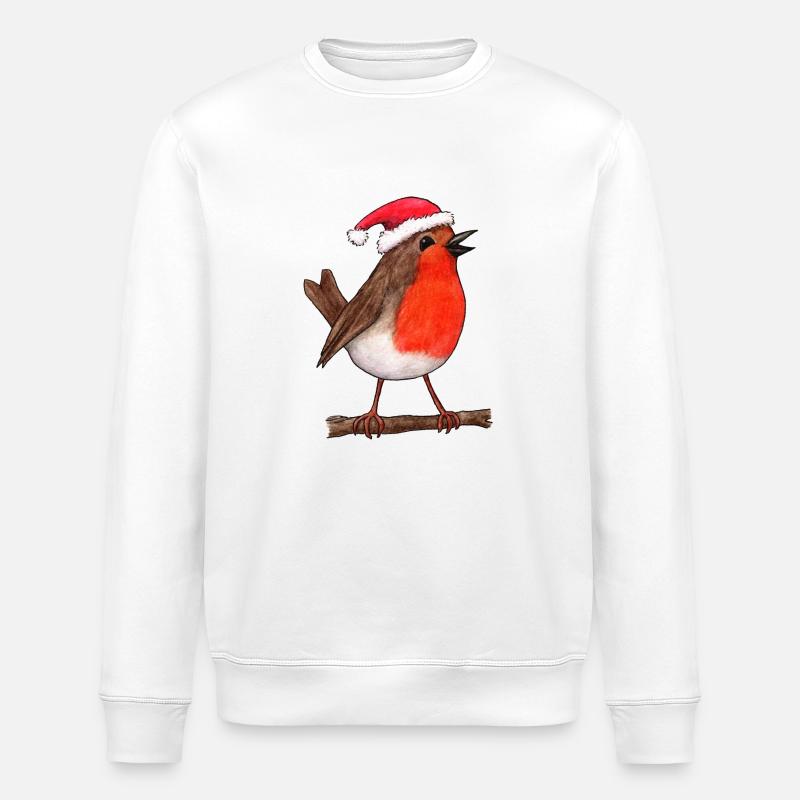 Weihnachtliches Rotkehlchen - Stanley/Stella Unisex Bio-Sweatshirt ROLLER - Weiß