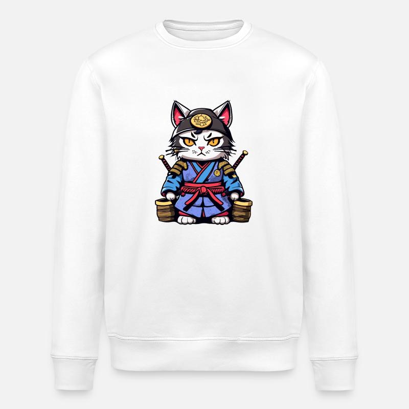 Samurai-Katze #23 - Stanley/Stella Unisex Bio-Sweatshirt ROLLER - Weiß