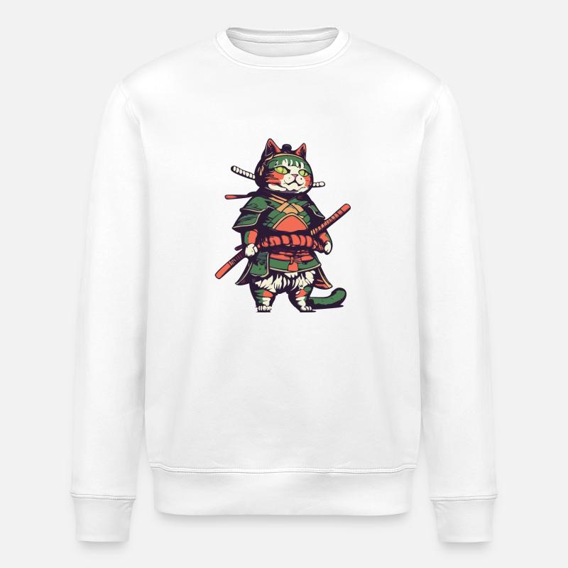 Samurai Cat - Stanley/Stella ROLLER Unisex Organic Sweatshirt - white