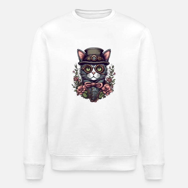Steampunk Cat - Stanley/Stella ROLLER Unisex Organic Sweatshirt - white