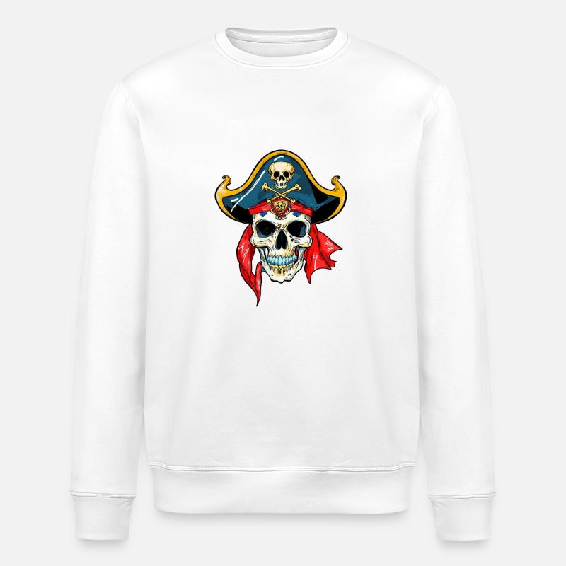 Pirate crâne - Sweat bio ROLLER Stanley/Stella Unisexe - blanc