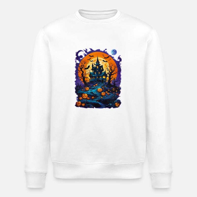 Witch's house with bats - Stanley/Stella ROLLER Unisex Organic Sweatshirt - white