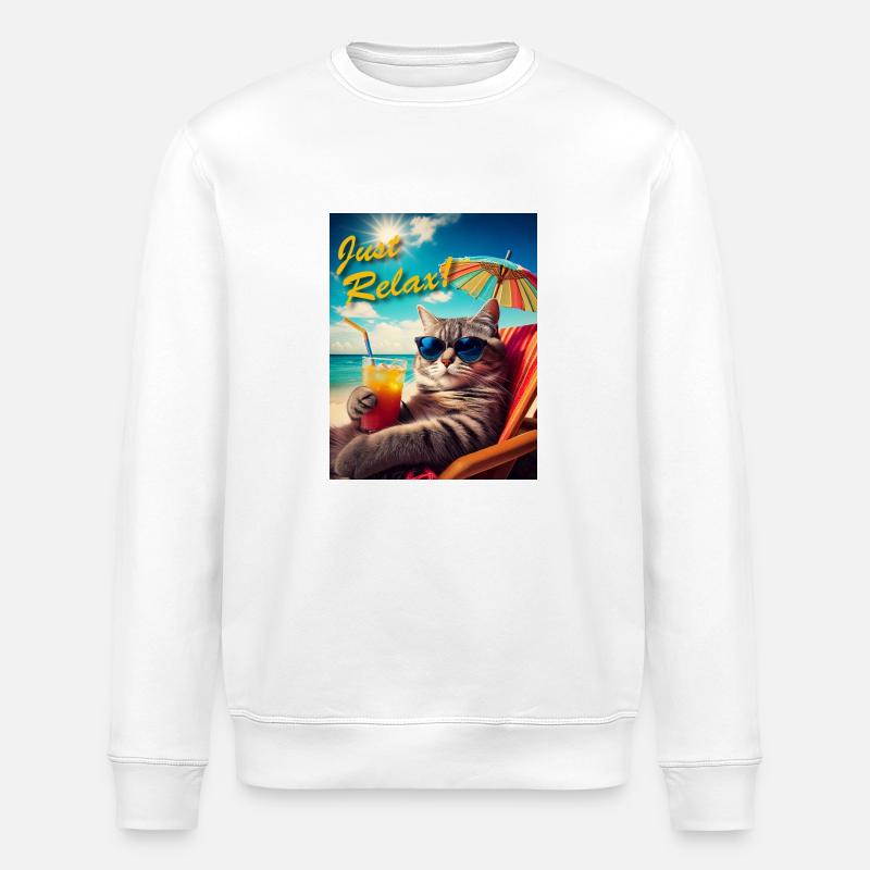 Just Relax Cat - Stanley/Stella ROLLER Unisex Organic Sweatshirt - white