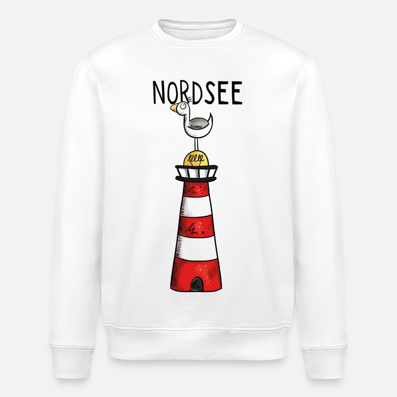 Nordsee Leuchtturm - Möwe - Comic - Geschenk - Stanley/Stella Unisex Bio-Sweatshirt ROLLER - Weiß