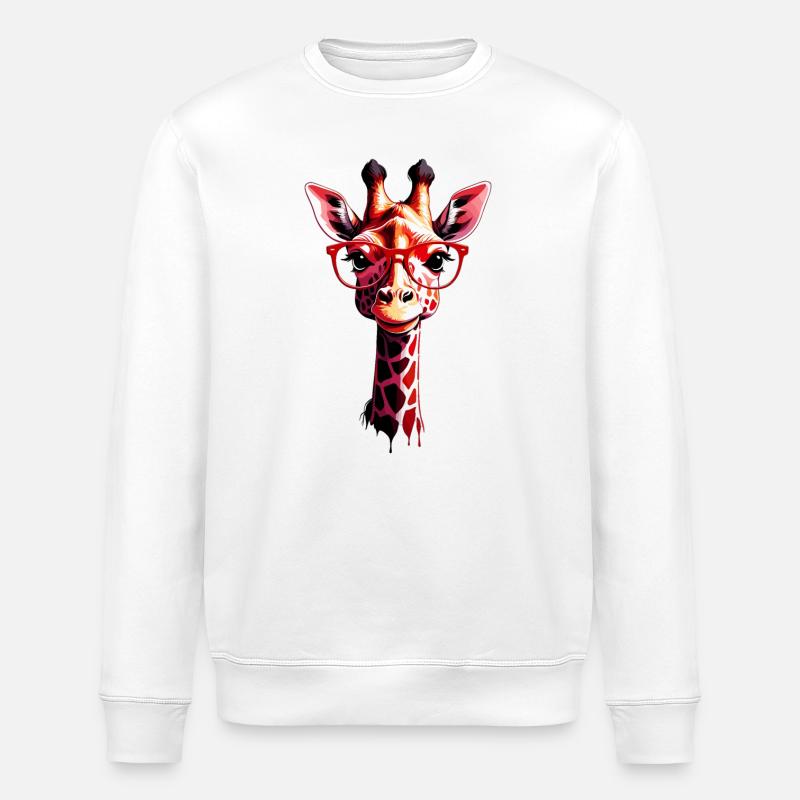 Süße Giraffe mit Brille - Stanley/Stella Unisex Bio-Sweatshirt ROLLER - Weiß