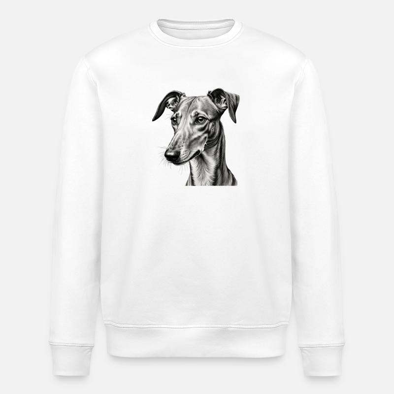 Grauer Windhund Porträt Zeichnung - Stanley/Stella Unisex Bio-Sweatshirt ROLLER - Weiß