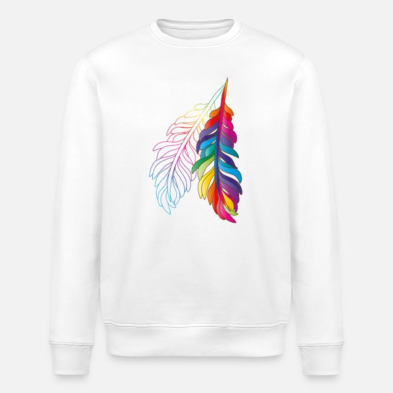 Rainbow feathers – colourful boho design - Stanley/Stella ROLLER Unisex Organic Sweatshirt - white