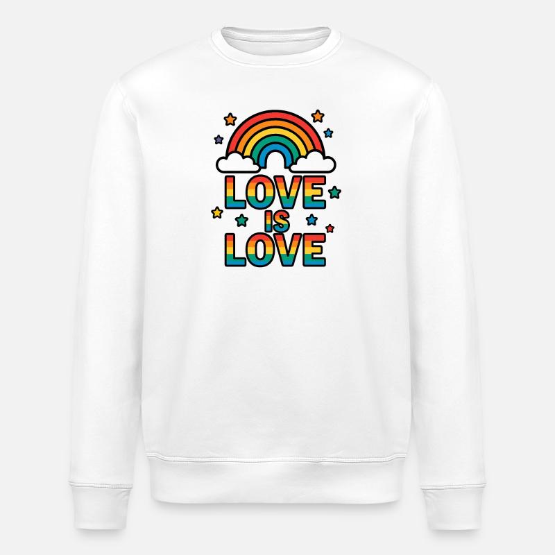 Bunter Regenbogen mit Liebesbotschaft - Stanley/Stella Unisex Bio-Sweatshirt ROLLER - Weiß