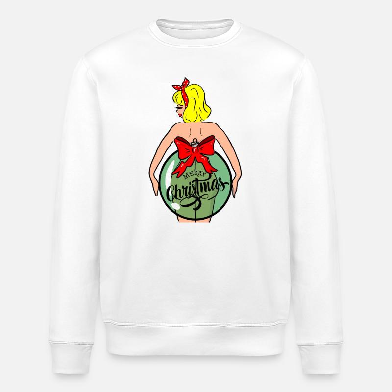 Frau mit Weihnachtskugel und roter Schleife - Stanley/Stella Unisex Bio-Sweatshirt ROLLER - Weiß