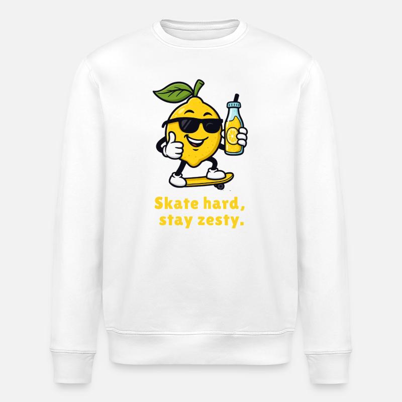 Citron sur Skateboard – Style Piquant - Sweat bio ROLLER Stanley/Stella Unisexe - blanc