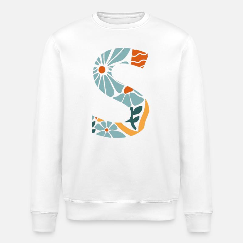 Lettre s fleurs groovy idée cadeau  - Sweat bio ROLLER Stanley/Stella Unisexe - blanc