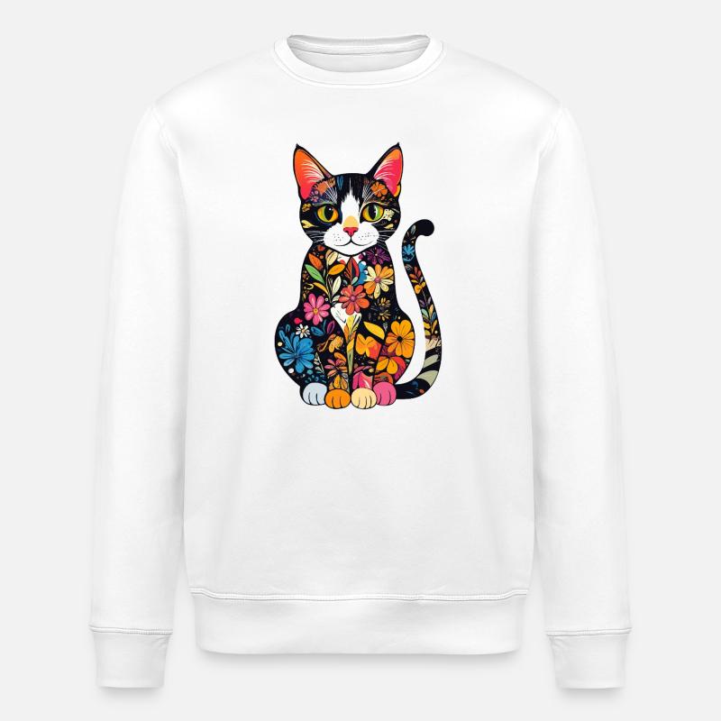 Blütenkatze Farbexplosion - Stanley/Stella Unisex Bio-Sweatshirt ROLLER - Weiß