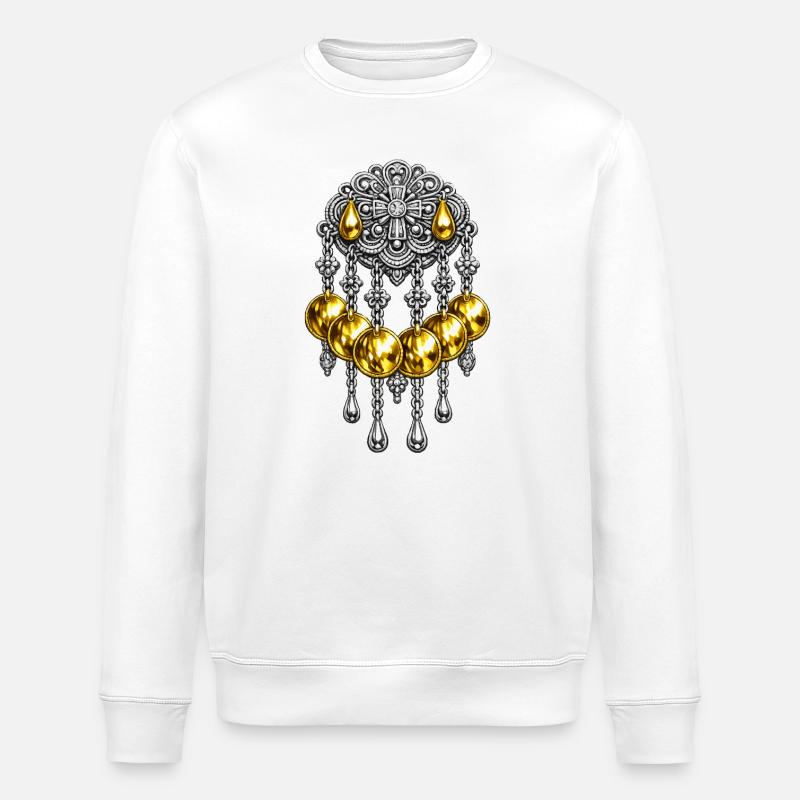 Goldene Sølje-Brosche mit Silberschmuck - Stanley/Stella Unisex Bio-Sweatshirt ROLLER - Weiß