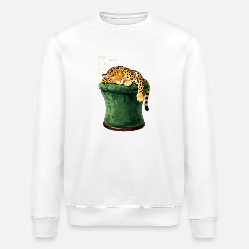 Schlafender Leopard auf Zylinderhut - Stanley/Stella Unisex Bio-Sweatshirt ROLLER - Weiß