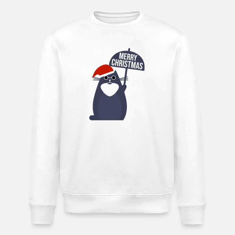 Merry Christmas Katze - Stanley/Stella Unisex Bio-Sweatshirt ROLLER - Weiß