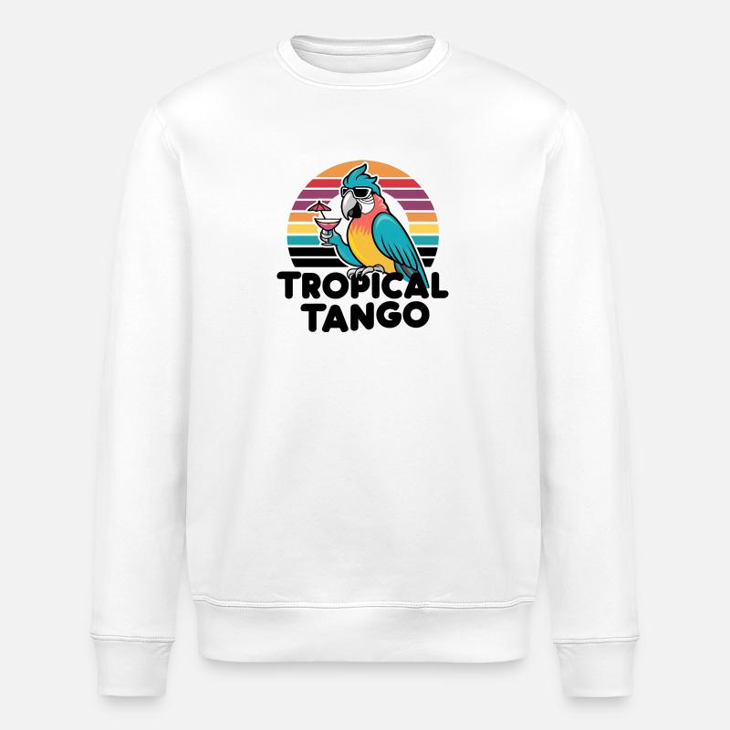 Parrot On Retro Sunset - Stanley/Stella ROLLER Unisex Organic Sweatshirt - white