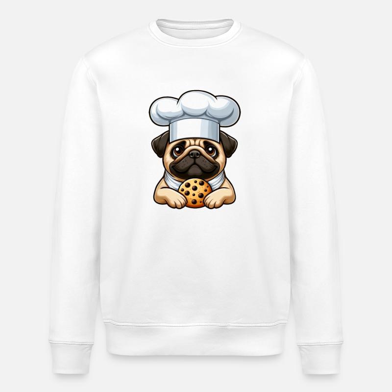Pug Chef with Biscuit - Stanley/Stella ROLLER Unisex Organic Sweatshirt - white