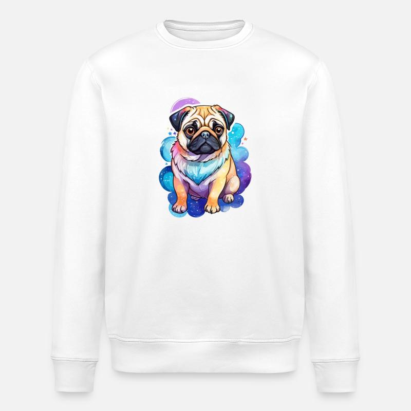 Mops Wasserfarben - Stanley/Stella Unisex Bio-Sweatshirt ROLLER - Weiß