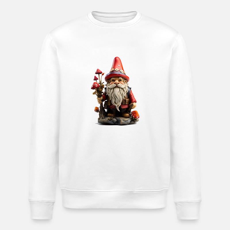 Garden gnome with red cap - Stanley/Stella ROLLER Unisex Organic Sweatshirt - white