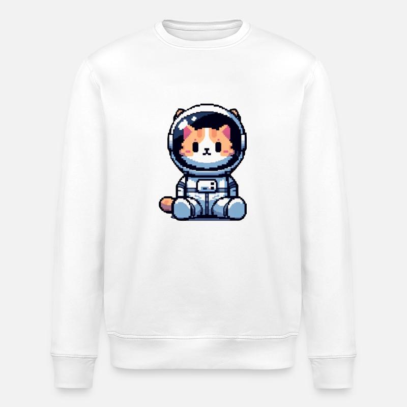 Cosmic Cat Explorer - Stanley/Stella ROLLER Unisex Organic Sweatshirt - white