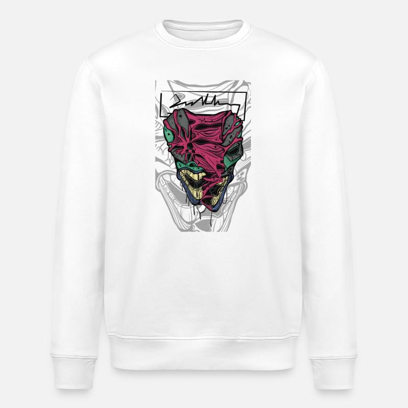 Buntes verzerrtes Maskengesicht - Stanley/Stella Unisex Bio-Sweatshirt ROLLER - Weiß