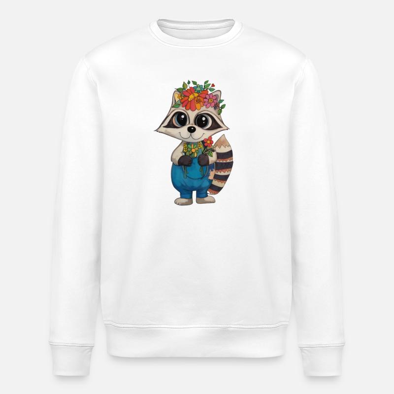 Couronne de fleurs raton laveur - Sweat bio ROLLER Stanley/Stella Unisexe - blanc