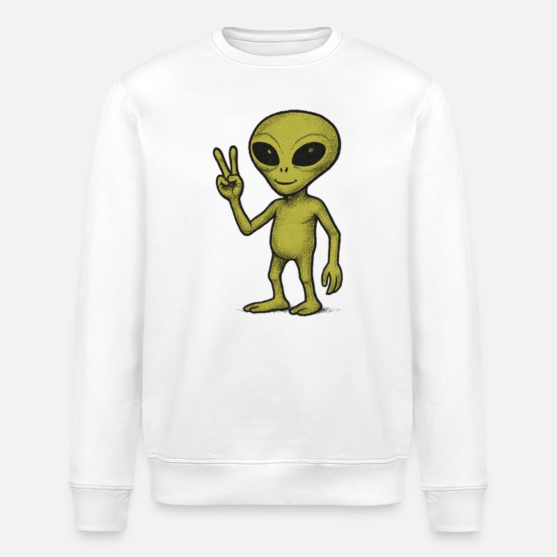 Friedliche Alien Friedenszeichen Illustration - Stanley/Stella Unisex Bio-Sweatshirt ROLLER - Weiß