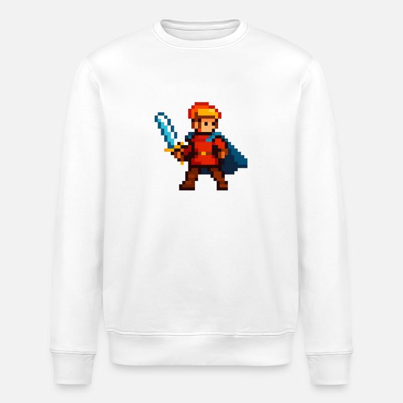 Pixelritter mit Schwert und Cape - Stanley/Stella Unisex Bio-Sweatshirt ROLLER - Weiß