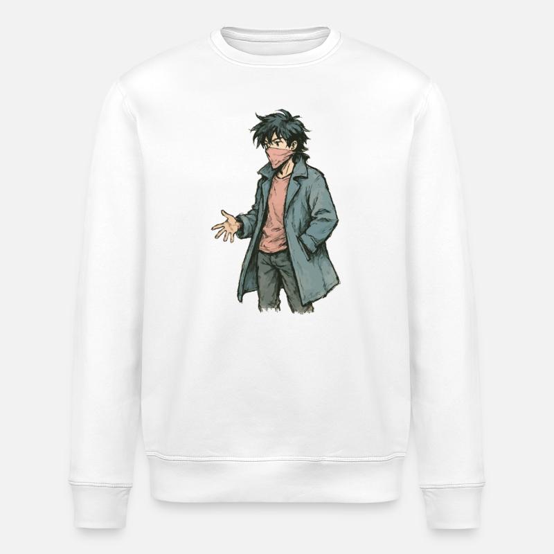 Maskierter Manga-Rebell im Trenchcoat - Stanley/Stella Unisex Bio-Sweatshirt ROLLER - Weiß