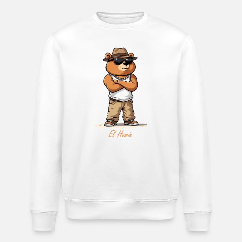 Bär im Strandstyle mit Hut - Stanley/Stella Unisex Bio-Sweatshirt ROLLER - Weiß