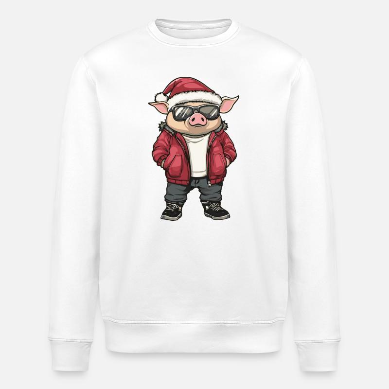 Cochon Noël Hiver - Sweat bio ROLLER Stanley/Stella Unisexe - blanc