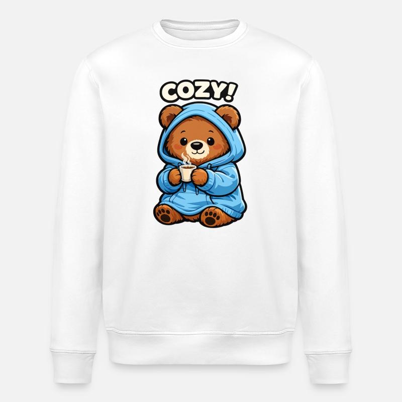 Ours Câlin avec Sweat Coffee - Sweat bio ROLLER Stanley/Stella Unisexe - blanc