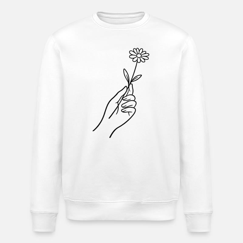 Linienhand mit Blume - Stanley/Stella Unisex Bio-Sweatshirt ROLLER - Weiß