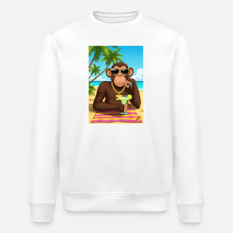 Fête de plage des singes tropicaux - Sweat bio ROLLER Stanley/Stella Unisexe - blanc