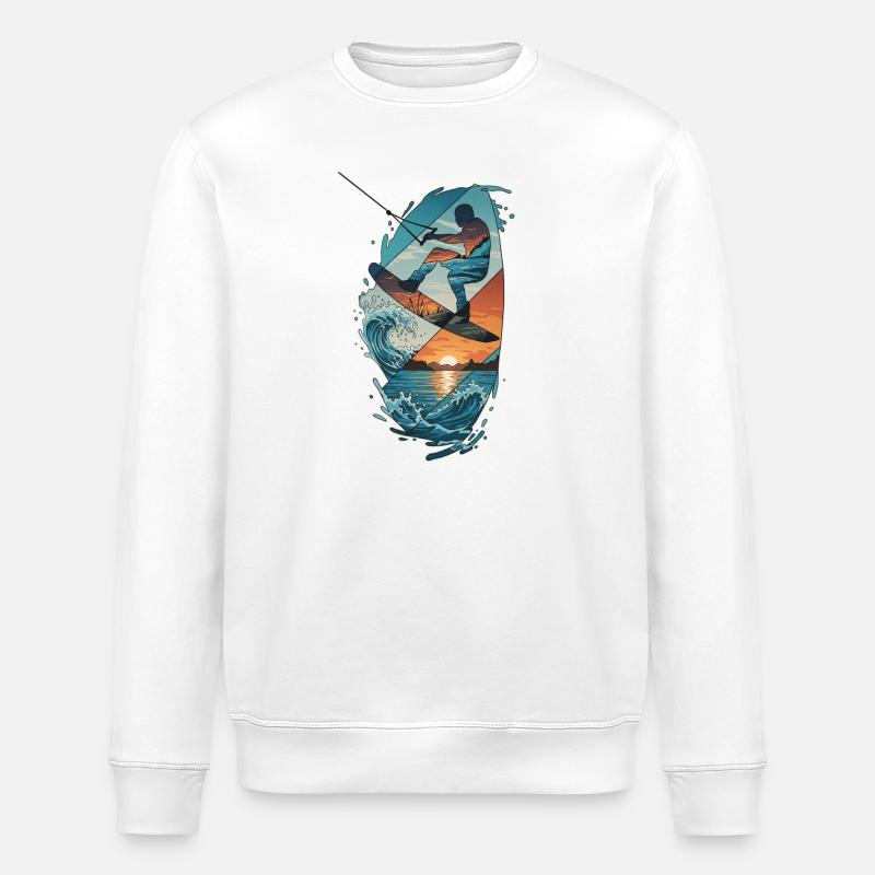 Sunset Waves Kiteboard Portrait - Stanley/Stella ROLLER Unisex Organic Sweatshirt - white